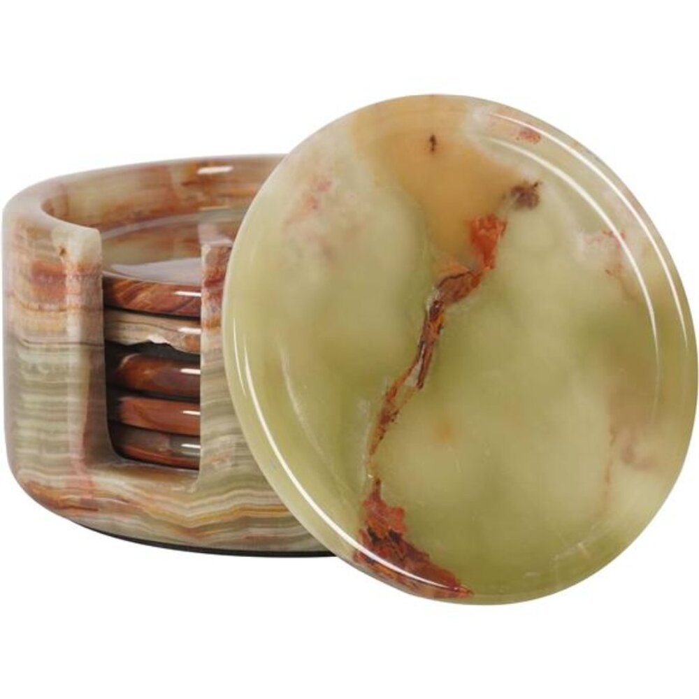 Marble Coasters for Drinks 3.5" Inches Green Onyx Handmade Round